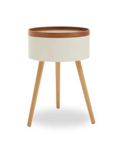 Viborg Round Storage Side Table In Cream And Oak