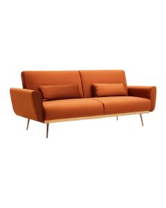 Hatton Velvet Sofa Bed In Burnt Orange With Rose Gold Metal Legs