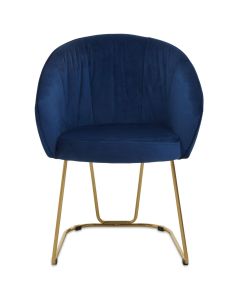 Veneto Velvet Dining Chair In Midnight Blue With Gold Metal Frame