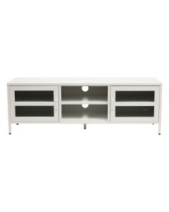 Acier Cold Rolled Metal TV Stand In White With 2 Doors