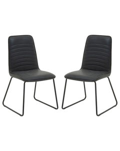 New Foundry Black Faux Leather Effect Dining Chairs In Pair