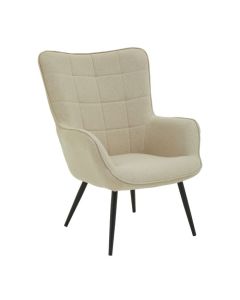 Stockholm Fabric Upholstered Armchair In Natural With Black Metal Frame