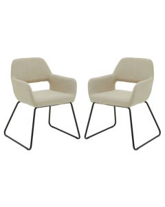 Stockholm Natural Fabric Dining Chairs With Black Metal Legs In Pair