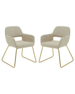 Stockholm Natural Fabric Dining Chairs With Gold Metal Legs In Pair
