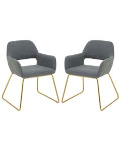 Davino Grey Fabric Dining Chairs With Gold Metal Legs In Pair