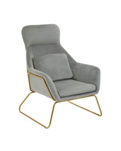 Davino Velvet Armchair In Grey With Gold Metal Frame