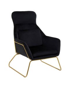 Davino Velvet Armchair In Black With Gold Metal Frame