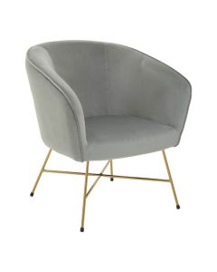 Stockholm Round Grey Velvet Upholstered Armchair With Gold Legs