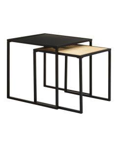Depok Metal And Natural Rattan Nest Of 2 Tables In Black
