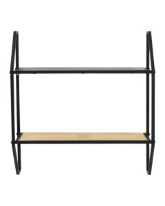 Depok Two Tier Wall Shelf In Black And Natural Rattan
