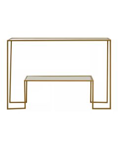 Avento Black Glass Top Console Table In Gold Frame