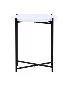 Trosa Round White Metal Side Table With Black Metal Frame