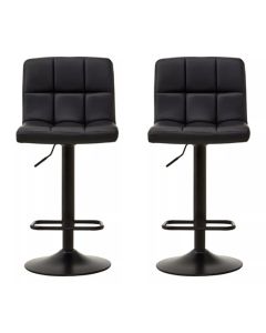 Baina Black Faux Leather Effect Quilted Bar Stools In Pair