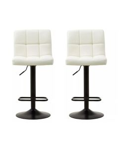 Baina White Faux Leather Effect Quilted Bar Stools In Pair