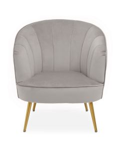 Yolanda Velvet Armchair Chair In Grey With Gold Metal Legs