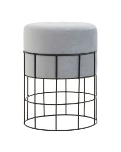 Hayes Textile Fabric Straight Cage Stool With Black Metal Frame