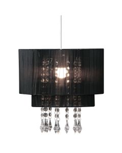 Gimesta Round Fabric Shade Acrylic Beads Ceiling Pendant Light In Black