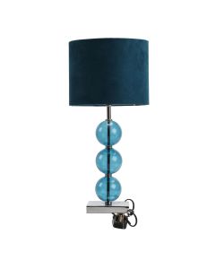 Mistro Teal Fabric Shade Table Lamp With Chrome Metal Base