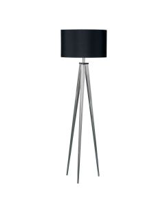 Seitro Black Fabric Shade Floor Lamp With Chrome Metal Tripod Base