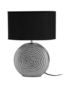 Halm Hammered Black Fabric Shade Table Lamp With Chrome Base