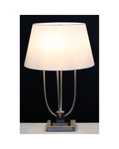Roslin White Fabric Shade Table Lamp With Satin Nickel Base
