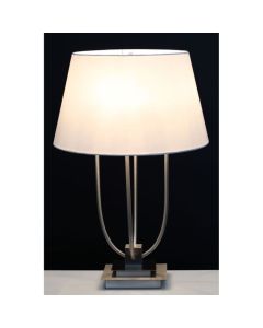 Roslin White Fabric Shade Table Lamp With Satin Nickel Base