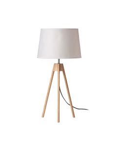 Vageya White Fabric Shade Table Lamp With Natural Tripod Wooden Base