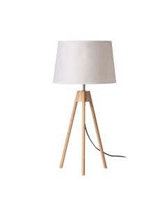 Vageya White Fabric Shade Table Lamp With Natural Tripod Wooden Base