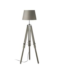 Jasper Grey Fabric Shade Floor Lamp With Tripod Wooden Base