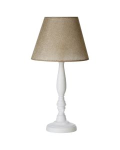 Maine Beige Fabric Shade Table Lamp With White Wooden Base