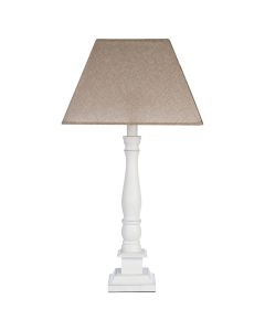 Maine Beige Fabric Shade Table Lamp With White Candlestick Wooden Base