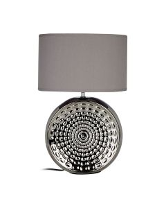 Win Grey Fabric Shade Table Lamp With Chrome Ceramic Base