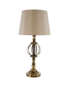 Jakarta Natural Fabric Shade Table Lamp With Antique Brass Metal Base