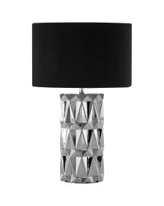 Jaxon Black Fabric Shade Table Lamp With Silver Geometric Ceramic Base