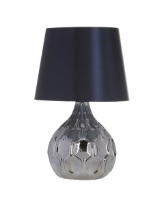 Jem Rich Blue Fabric Shade Table Lamp With Black Ceramic Base