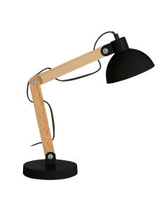 Blake Black Metal Shade Table Lamp With Natural Wooden Stalk