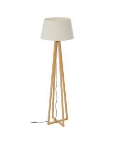 Breton White Fabric Shade Floor Lamp With Natural Wooden Tripod Base