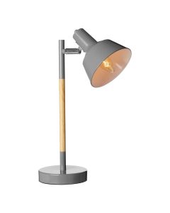 Bryson Grey Metal Shade Table Lamp With Natural Wooden Stalk