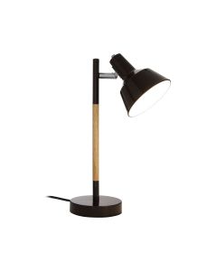 Bryson Black Metal Shade Table Lamp With Natural Wooden Stalk