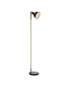 Bryant Black Metal Shade Floor Lamp With Natural Wooden Stalk