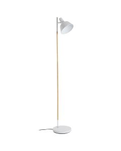 Bryant White Metal Shade Floor Lamp With Natural Wooden Stalk