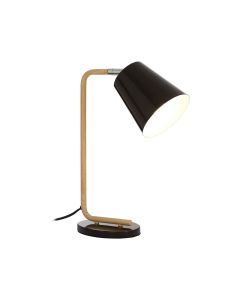 Bruin Black Metal Shade Table Lamp With Natural Wooden Stalk