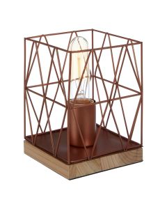 Bode Copper Metal Wire Frame Table Lamp With Natural Wooden Base