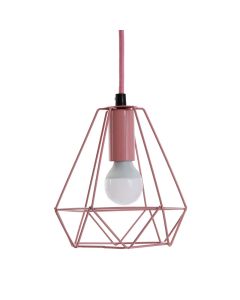 Beli Ceiling Pendant Light In Pink With Geometric Metal Wire Frame
