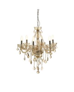 Murano 8 Cognac Crystal Bulbs Chandelier Ceiling Light In Chrome