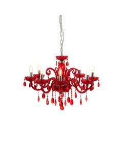 Murano Crystal Glass Chandelier Ceiling Light In Red And Chrome