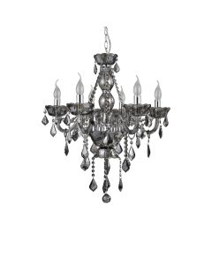 Murano 6 Crystal Blubs Chandelier Ceiling Light In Smoked Chrome
