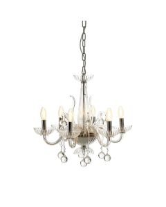 Murano 6 Clear Crystal Bulbs Chandelier Ceiling Light In Chrome