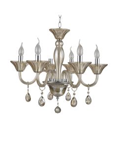 Murano 6 Cognac Crystal Bulbs Chandelier Ceiling Light In Chrome