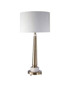 Classic White Fabric Shade Table Lamp With Marble And Metal Base